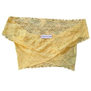 VTG Fernando Sanchez Off Shoulder Lace Crop Top Womens M Yellow Floral Bardot